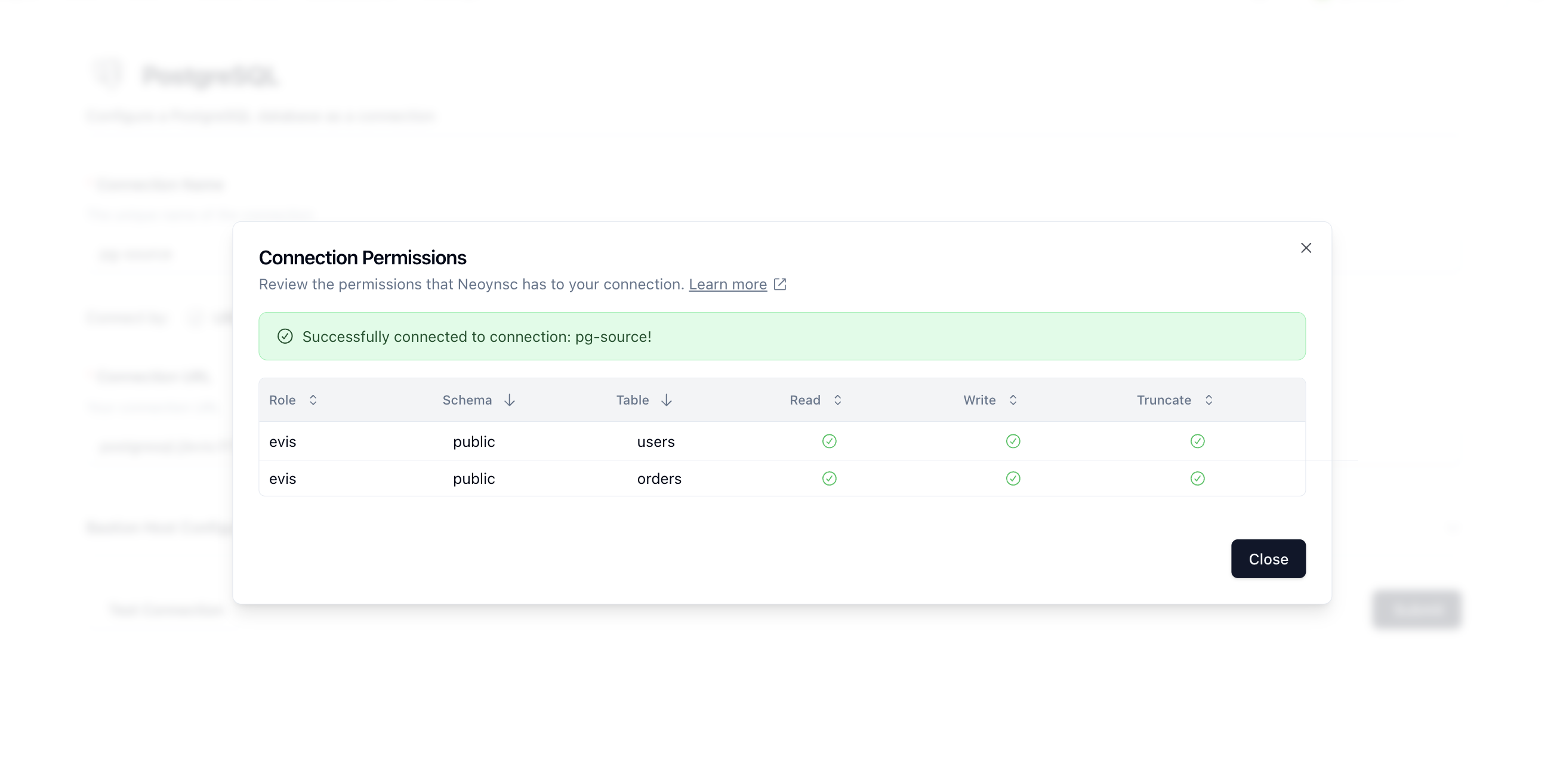 Postgres Permissions Dialog